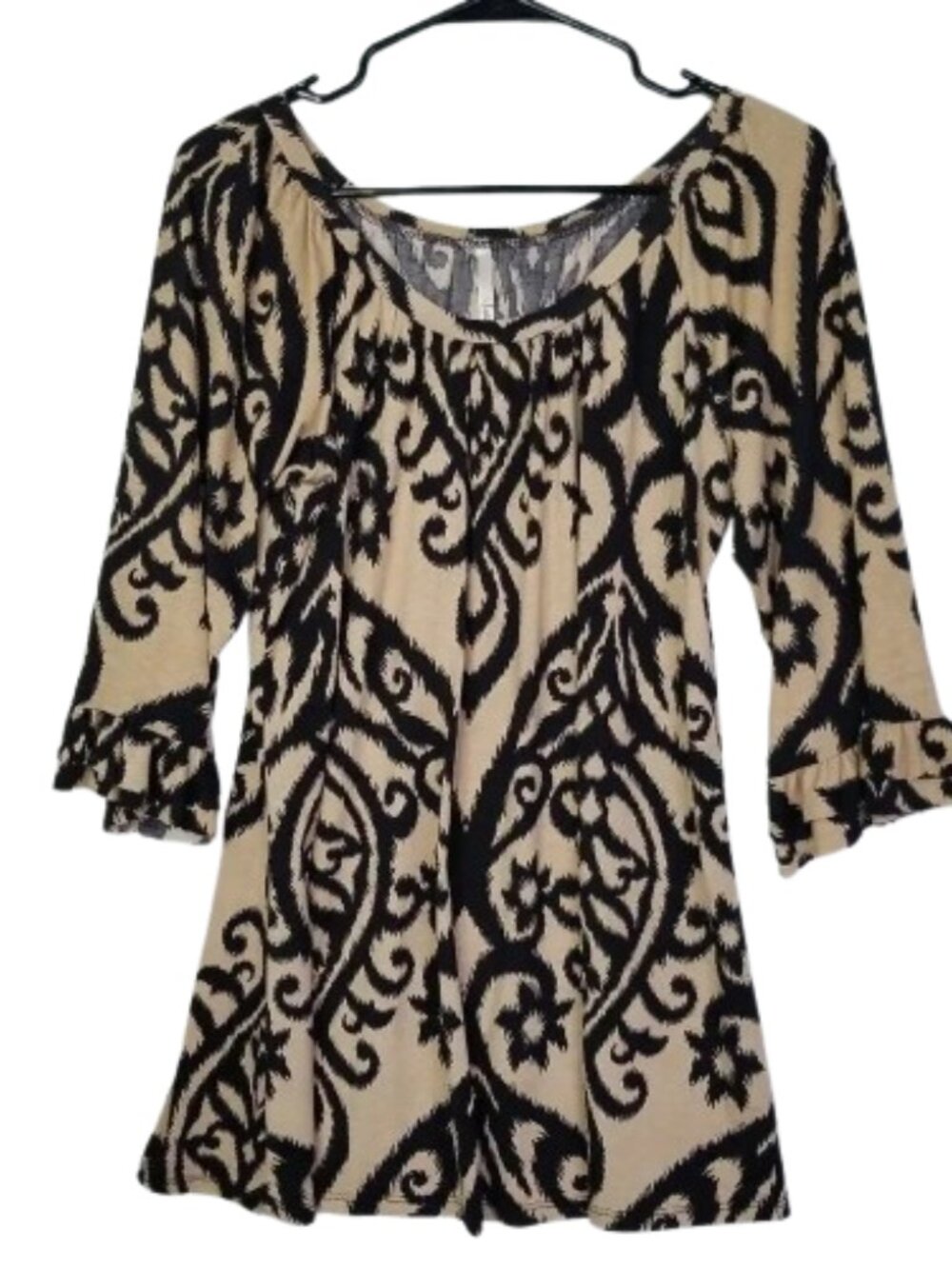 Voll Black Tan 3/4 Sleeves Blouse Size Medium